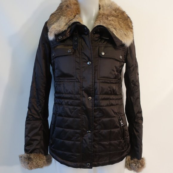 Womens Andrew Marc Brown Thermore Satin Faux Fur Full Zip Coat Jacket M * - Picture 1 of 15